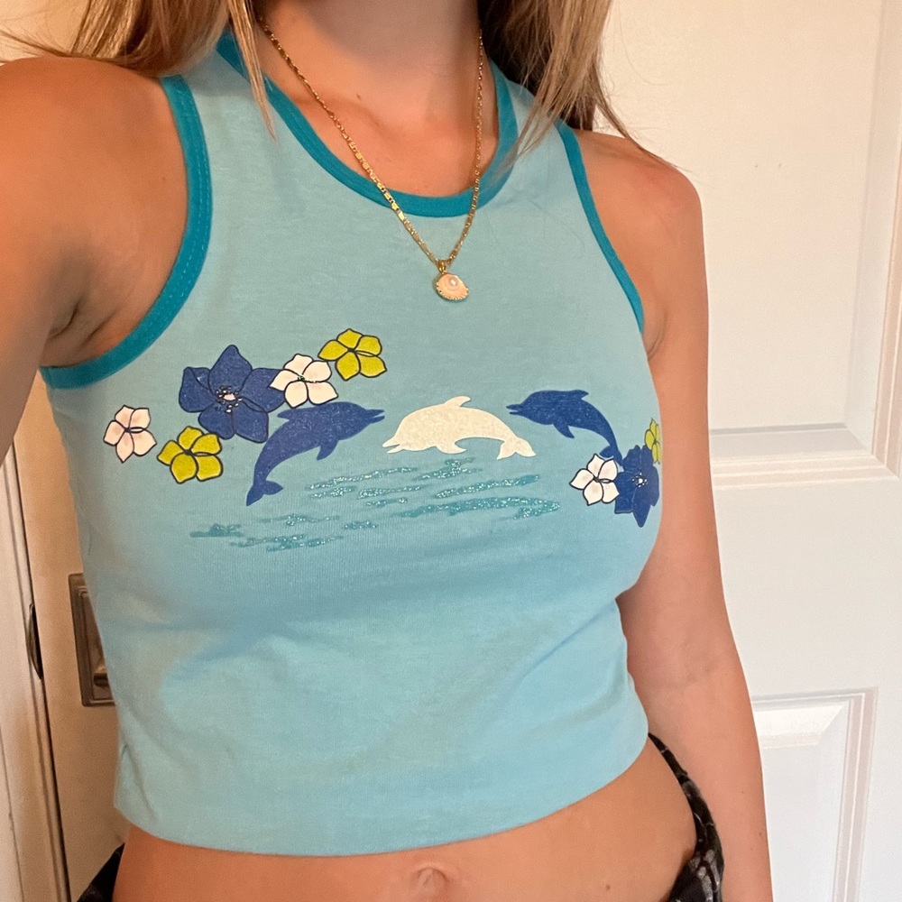 Blue tropical top